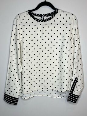 Zara White and Black Polka Dot Long-Sleeve Blouse